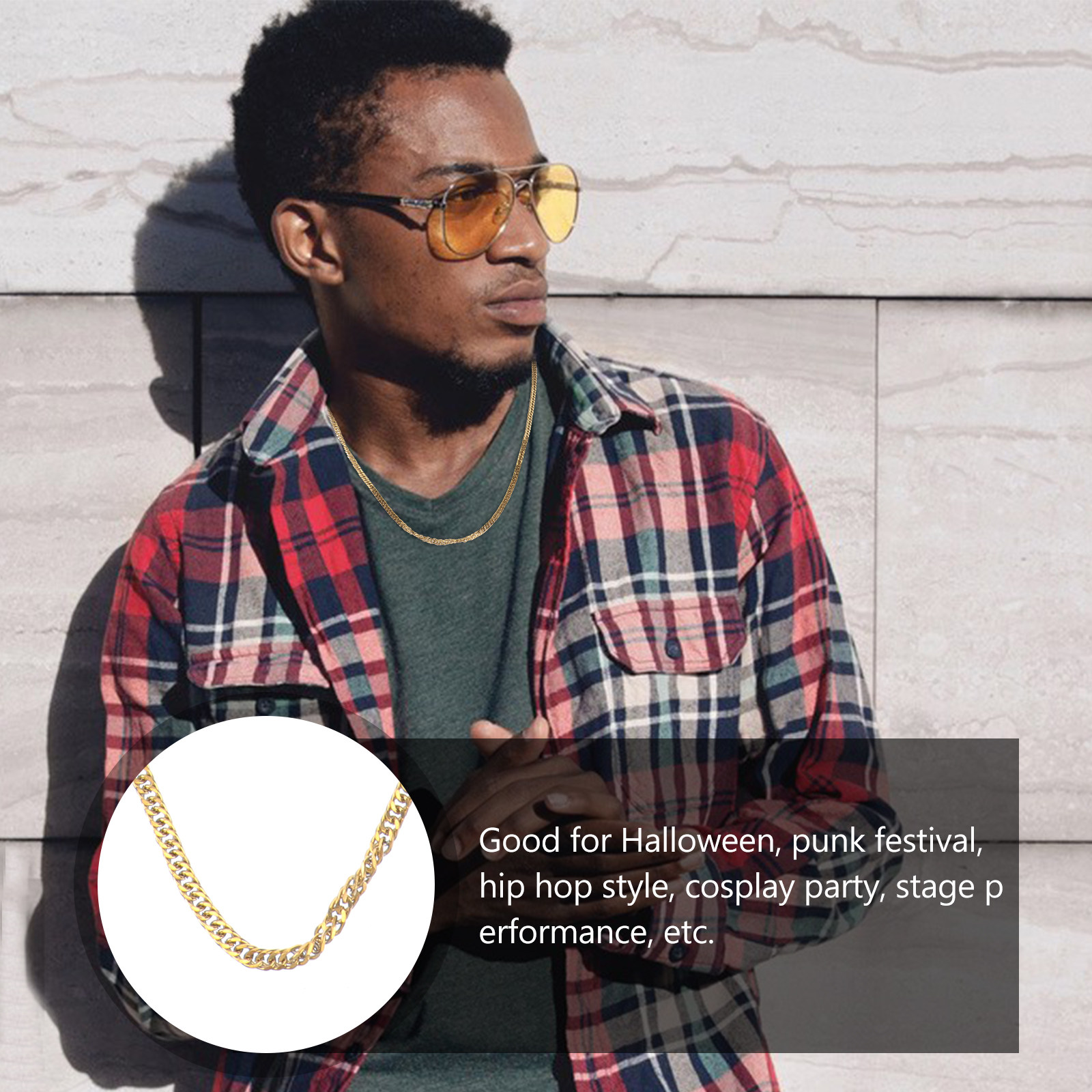 Hip Hop Chain Necklace - 1 шт. Золотистое титановое стальное ожерелье-чокер